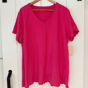 Coldwater Creek Fuchsia V-Neck Short Sleeve Top